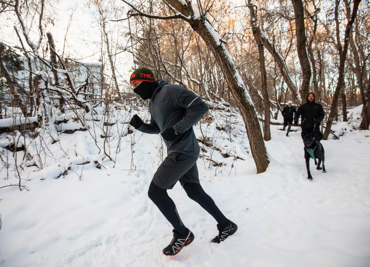 Edmonton Trail Runners go for a long run with various elevations along the trails in the River Valley in Edmonton, Saturday, Nov. 21, 2020. The runners also run under extreme weather conditions, including when it’s -40 C. THE CANADIAN PRESS/Jason Franson.