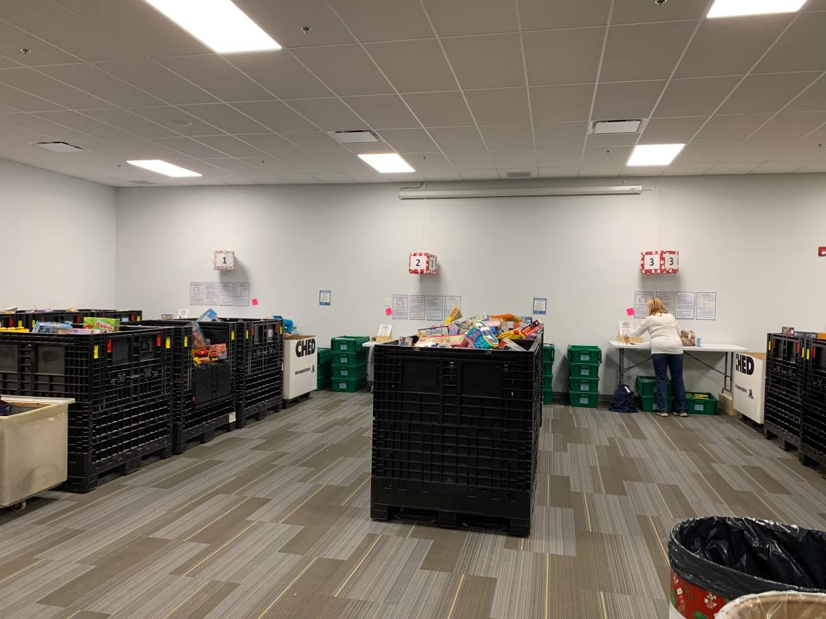 630 CHED Santas Anonymous has spaced out the tables for volunteers in the gifting room amid the ongoing COVID-19 pandemic.