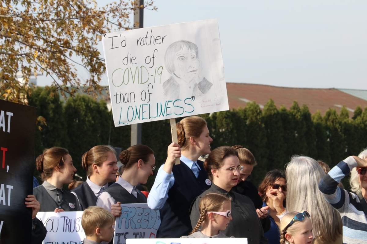 Protesters at Aylmer ‘Freedom March’ on November 7, 2020
