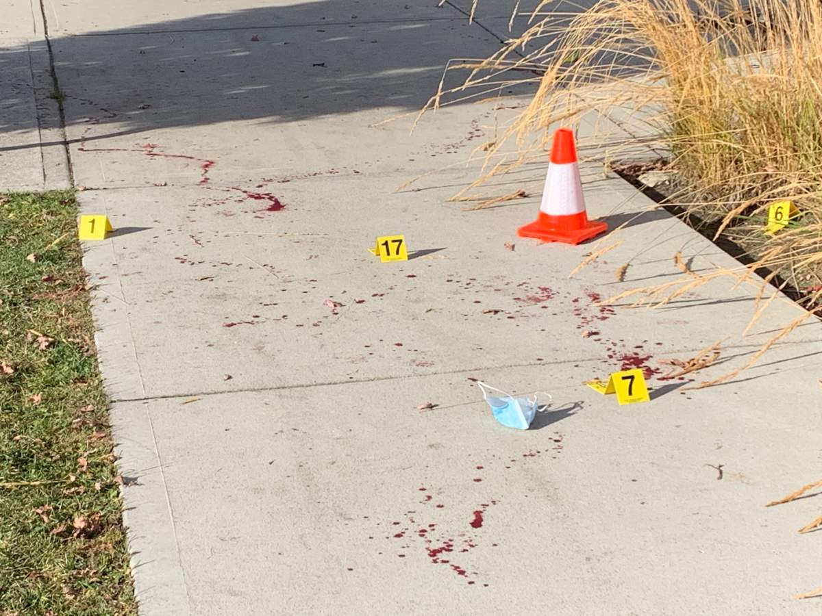 Heavy blood splatter near the H2O fitness centre on Gordon Drive Sunday morning.