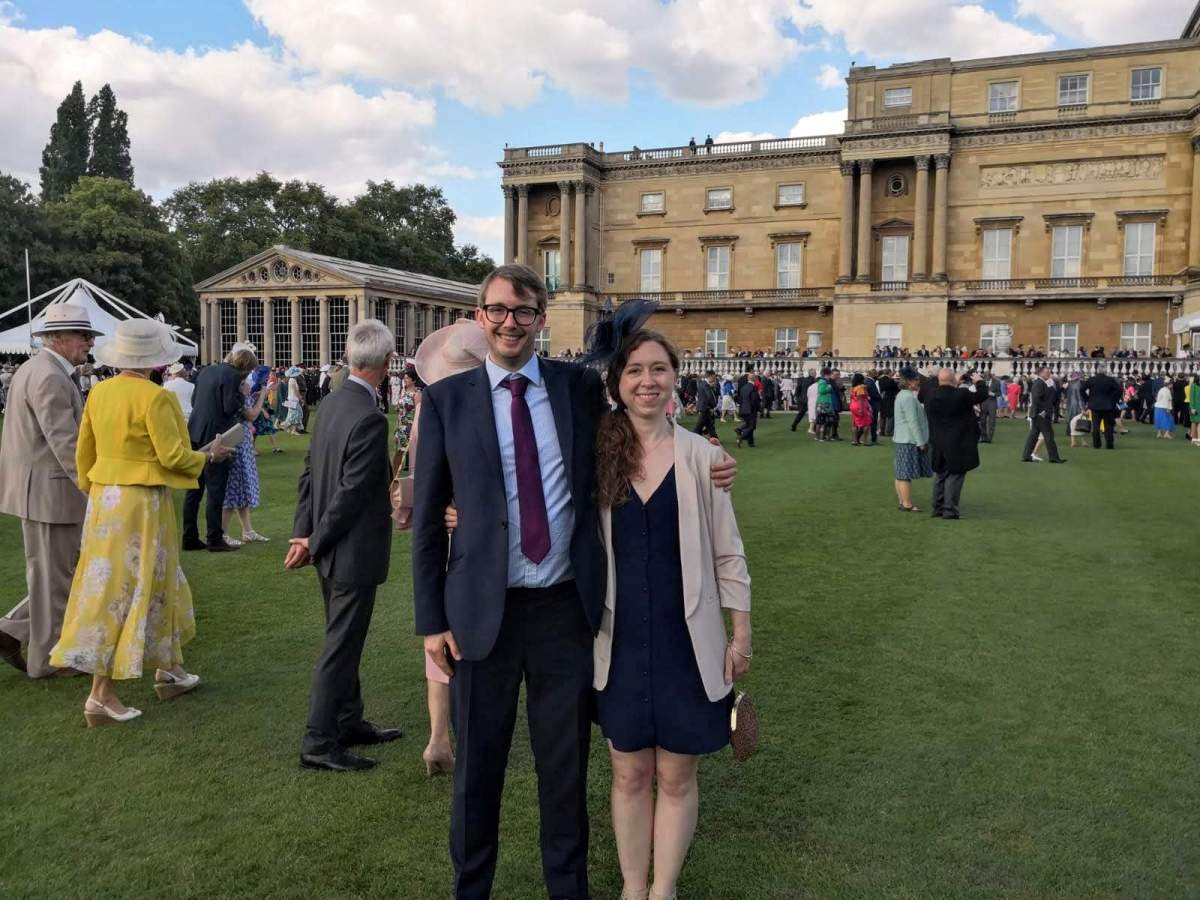 Meghan Larin, from Kitchener, Ontario, with her boyfriend Max at Buckingham Palace. Larin will spend Christmas 2020 with Max’s family in Yorkshire.
