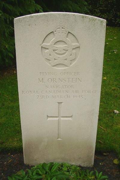 Flying Officer Morley Ornstein’s current headstone, marked with a cross, in the Becklingen War Cemetery.