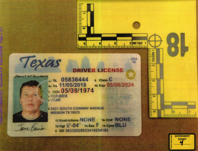 False ID Pascale Ferrier was allegedly carrying when she was arrested at the U.S. border on Sept. 20.