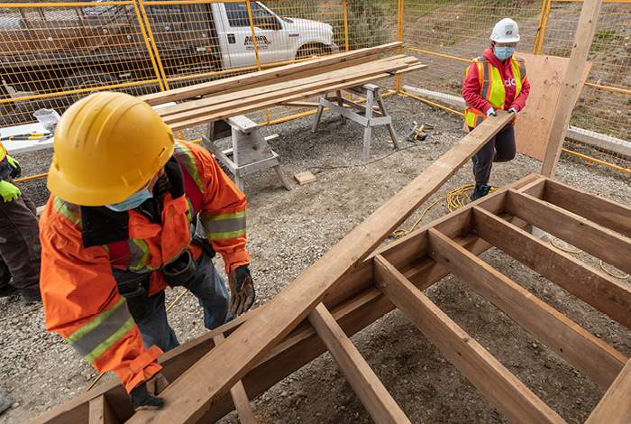 Students working on the shed.