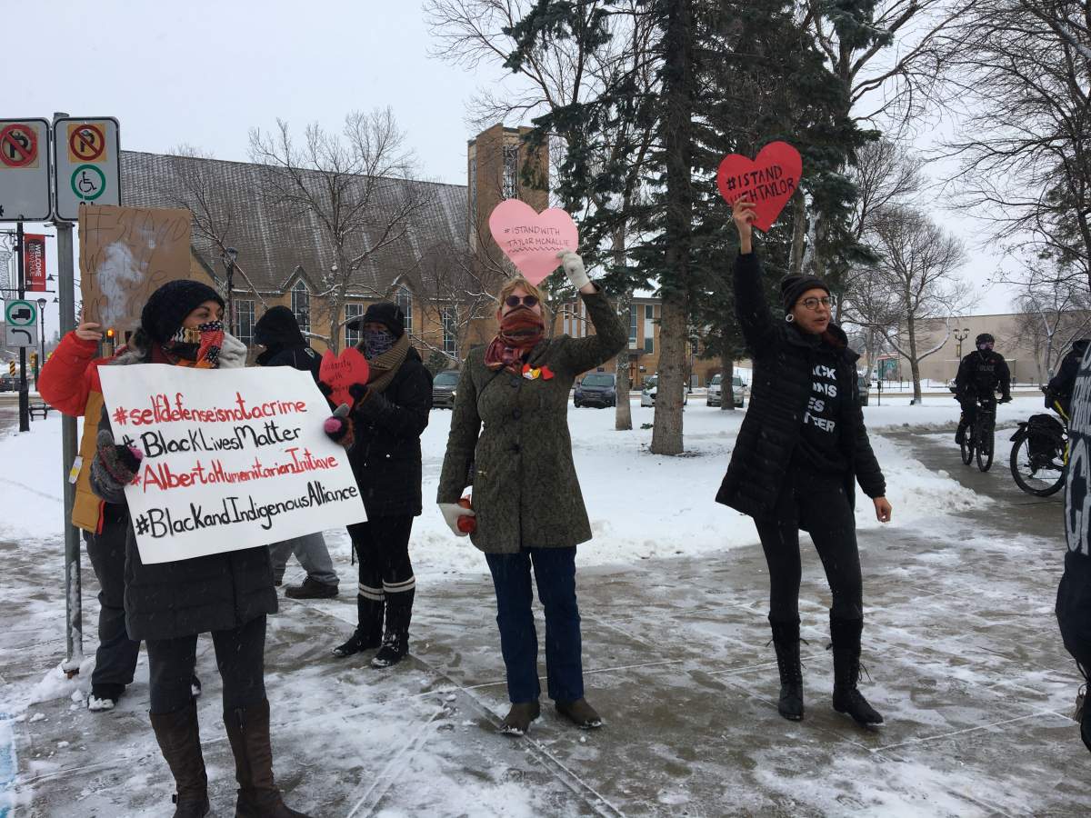 Rally outside Red Deer courthouse.