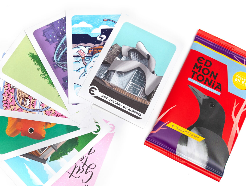 A series of Edmonton-themed trading cards that feature all-local artists is seeing a surge in support this holiday season as many people push to shop local. 