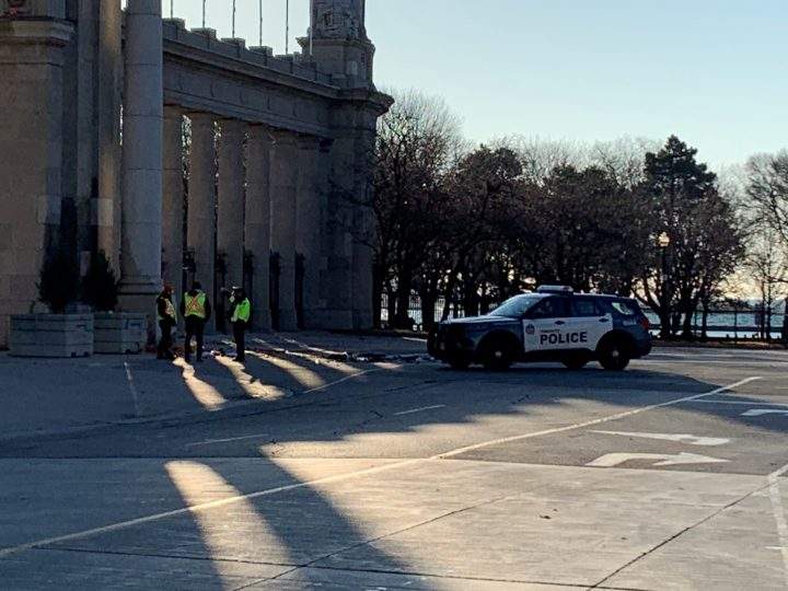 The scene of a fatal collision at Toronto's Princes' Gates on Sunday.