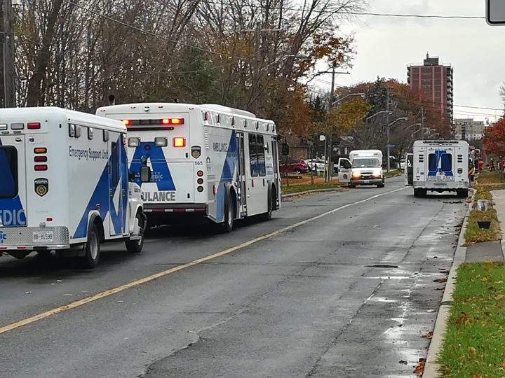 Emergency crews near the scene of a fire in North York on Sunday.