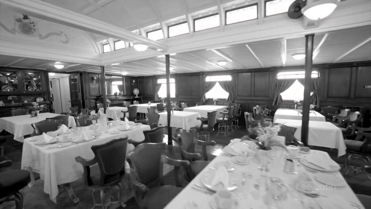 Many of the stately fixtures on SS Keewatin are similar to what was on the Titanic including the dining hall and engine room.