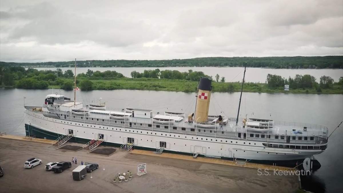 The SS Keewatin was built in 1907 as a steamship for the Upper Great Lakes. It’s described as the last ship of its kind, built five years before Titanic.