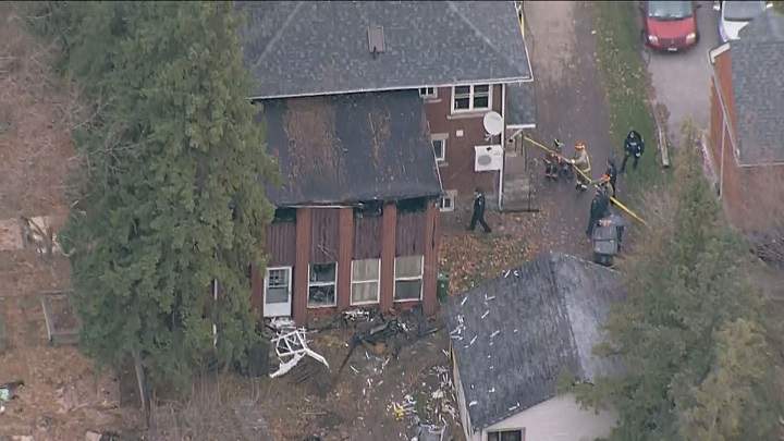 An aerial photo of the home on Norton Avenue in Toronto following a fire.