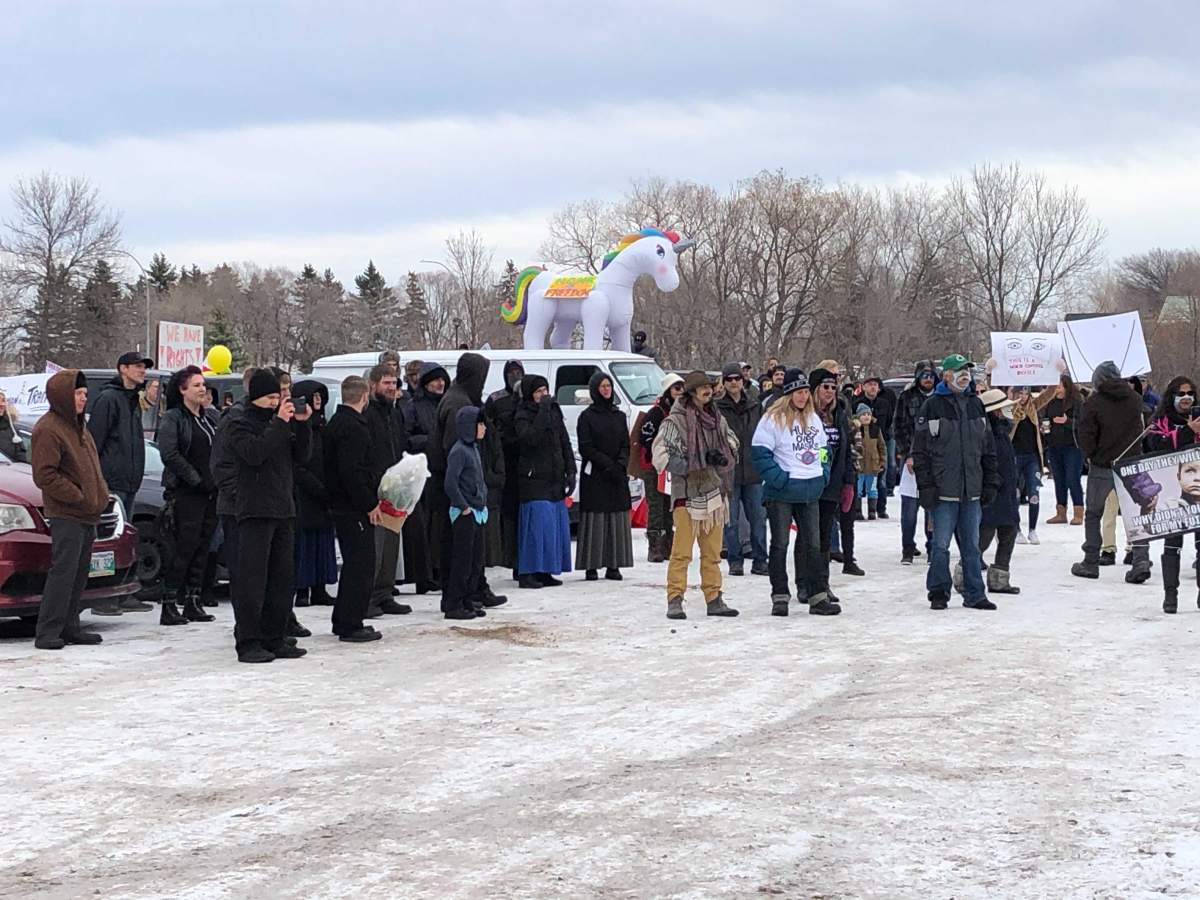 The Hugs over Masks rally in Steinbach Saturday.
