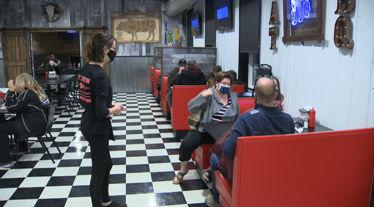 The dining area inside Bigg Smoak Bbq Smokehouse and Grill in Steinbach.