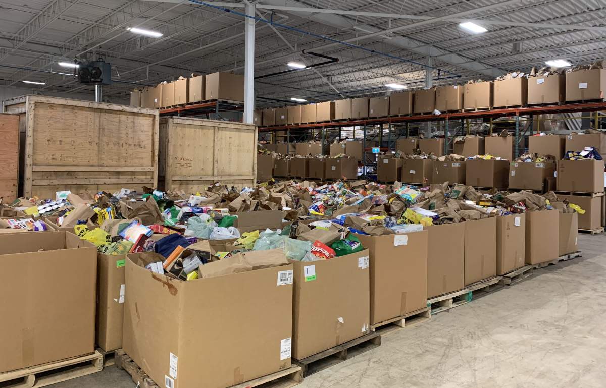 The Business Cares Food Drive warehouse in London, Ont. in 2020.
