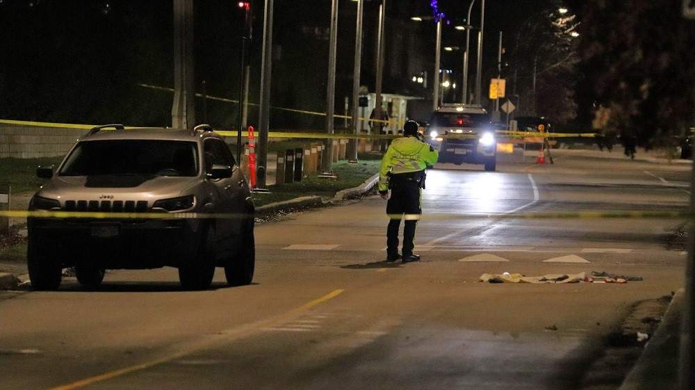 Richmond RCMP's Criminal Collision Investigation Team (CCIT) & RCMP's Lower Mainland Integrated Collision Analysis and Reconstruction Service (ICARS) at the scene of a collision that killed a female pedestrian in Richmond on Boxing Day. 
