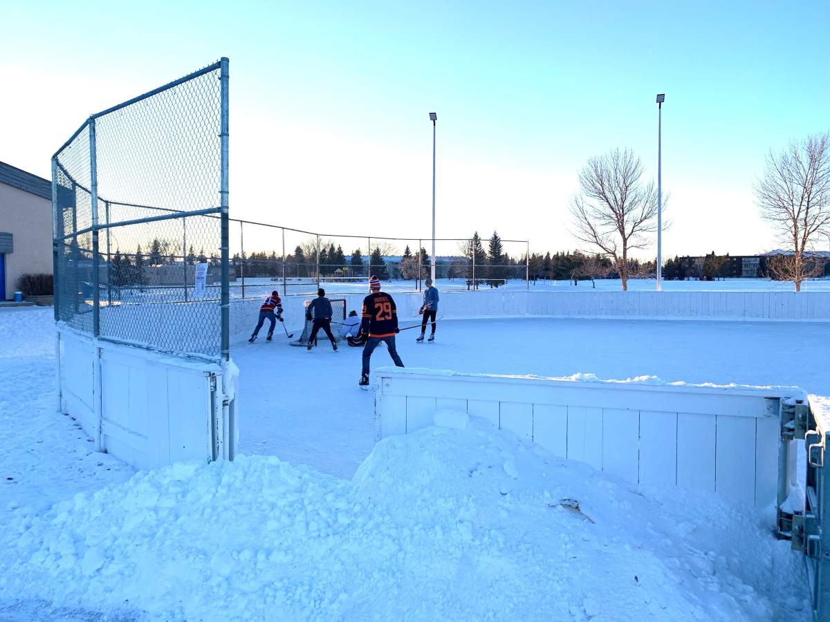 The ice skating rink at the Blue Quill Community League in southwest Edmonton on Tuesday, December 22, 2020.