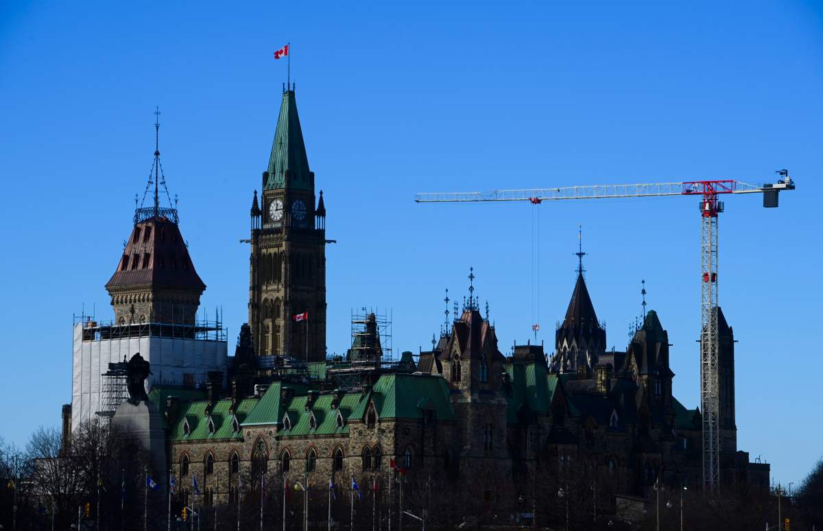 Construction renovations continue on Parliament Hill in Ottawa on Thursday, Dec. 17, 2020. 
