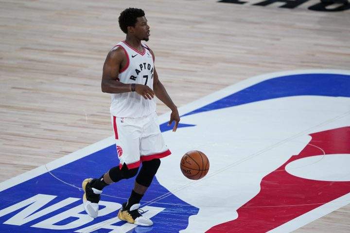 Toronto Raptors' Kyle Lowry (7) plays against the Los Angeles Lakers during the second half of an NBA basketball game Saturday, Aug. 1, 2020, in Lake Buena Vista, Fla.