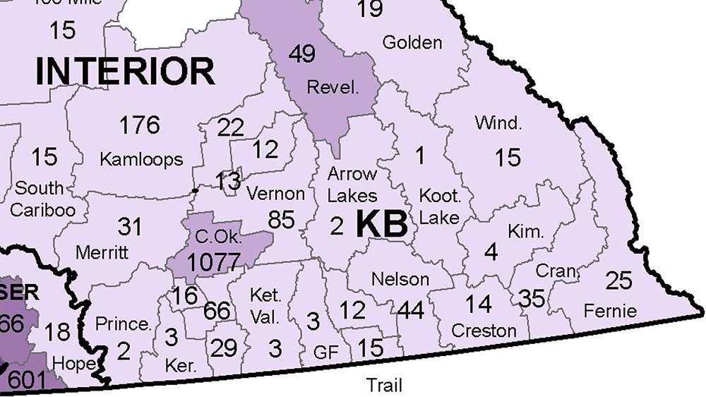 The Central Okanagan subregion had 1,077 confirmed cases at the end of November – more than four times the 239 cases there were on Oct. 1.