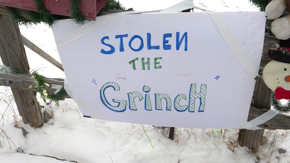 A sign now sits where the Grinch did, up until Christmas Day.
