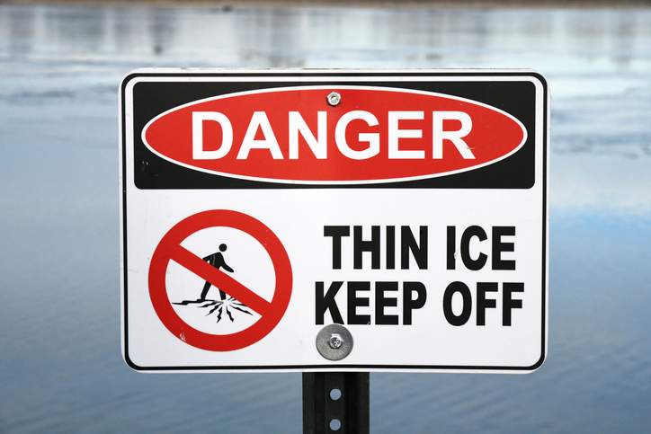 File photo of a thin-ice warning sign.