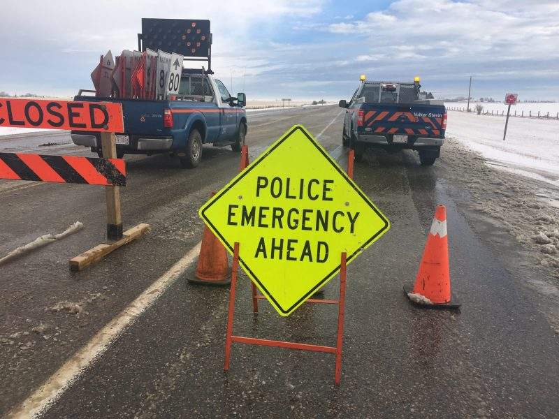 RCMP investigate a serious collision between a semi-trailer and a car on Highway 22x between Highway 797 and Highway 24 on Wednesday, Dec. 9, 2020.