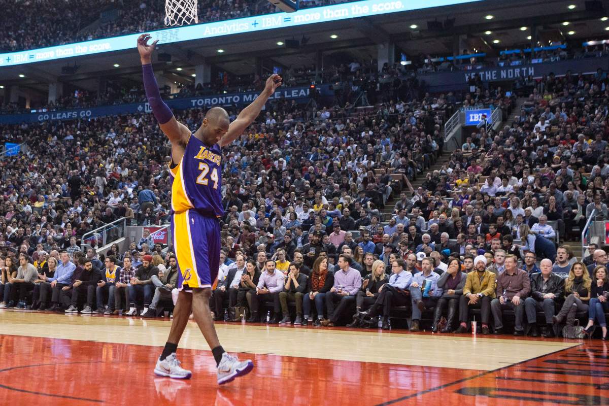 In this file photo, Los Angeles Lakers star Kobe Bryant returns to the court during the second half of the Lakers 102-93 loss to the Toronto Raptors in NBA basketball action in Toronto on Monday, December 7, 2015. 