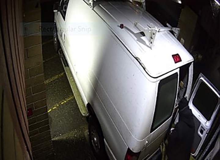 A surveillance photo of the suspect van during Tuesday’s ATM theft in Lake Country.