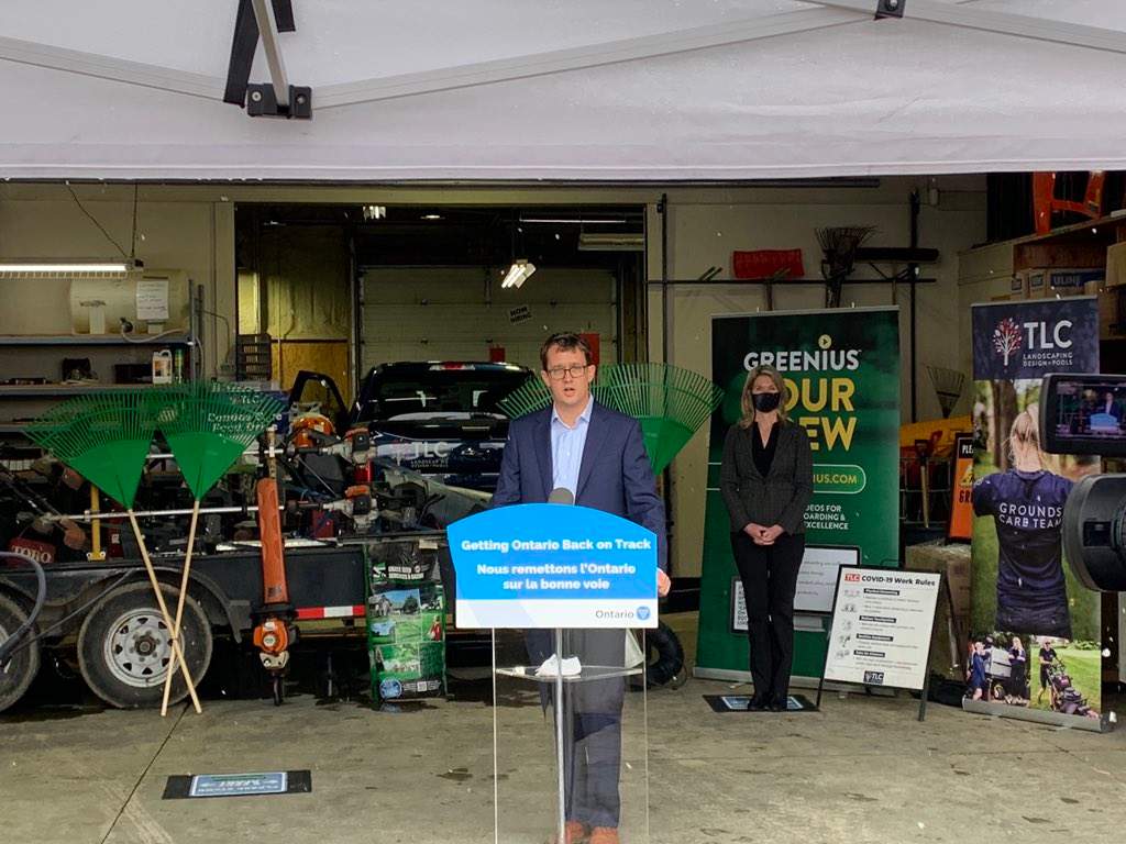 Ontario Labour Minister Monte McNaughton was joined by Simcoe North MPP Jill Dunlop during Friday's announcement in London, Ont.