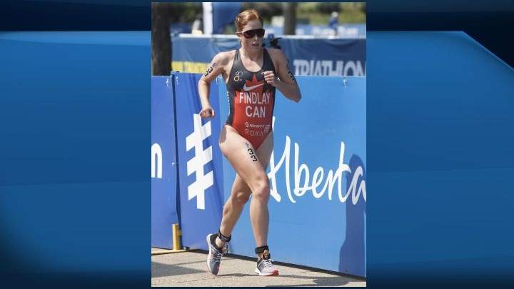 Paula Findlay, of Canada, runs during the elite women's ITU World Triathlon Series in Edmonton on Saturday, July 29, 2017.