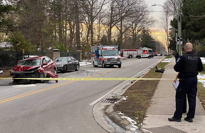 The crash happened on Lakeshore Road East at around 2:15 p.m. on Thursday.