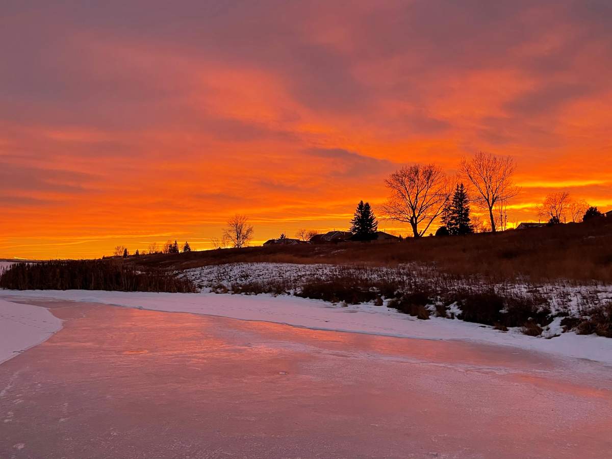 Thin ice covers the water in southeast Calgary Wednesday, Dec. 9, 2020. 