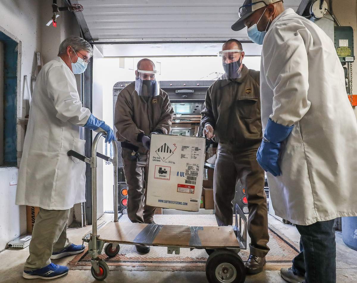 The first batch of 1,950 COVID-19 Pfizer-BioNtech vaccines arrives in Nova Scotia on Dec. 15, 2020.