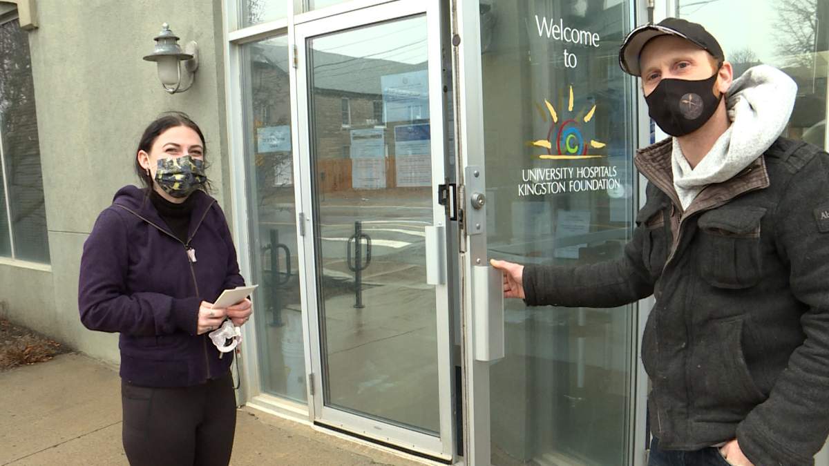 Jennifer Bellamy with her partner Paul Davey at the University Hospitals Kingston Foundation office