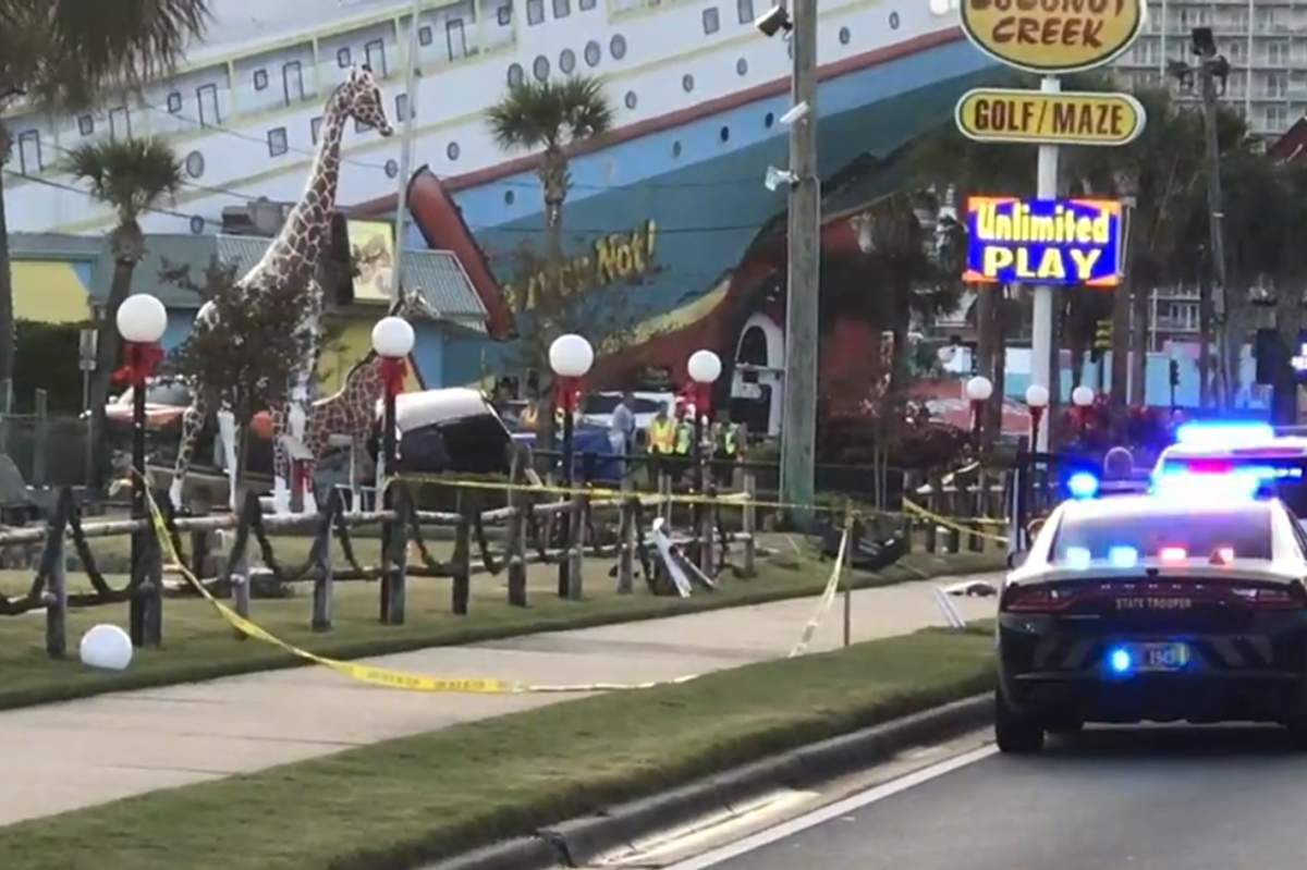 Police vehicles are shown outside Coconut Creek Family Fun Park after a fatal incident on Dec. 4, 2020.