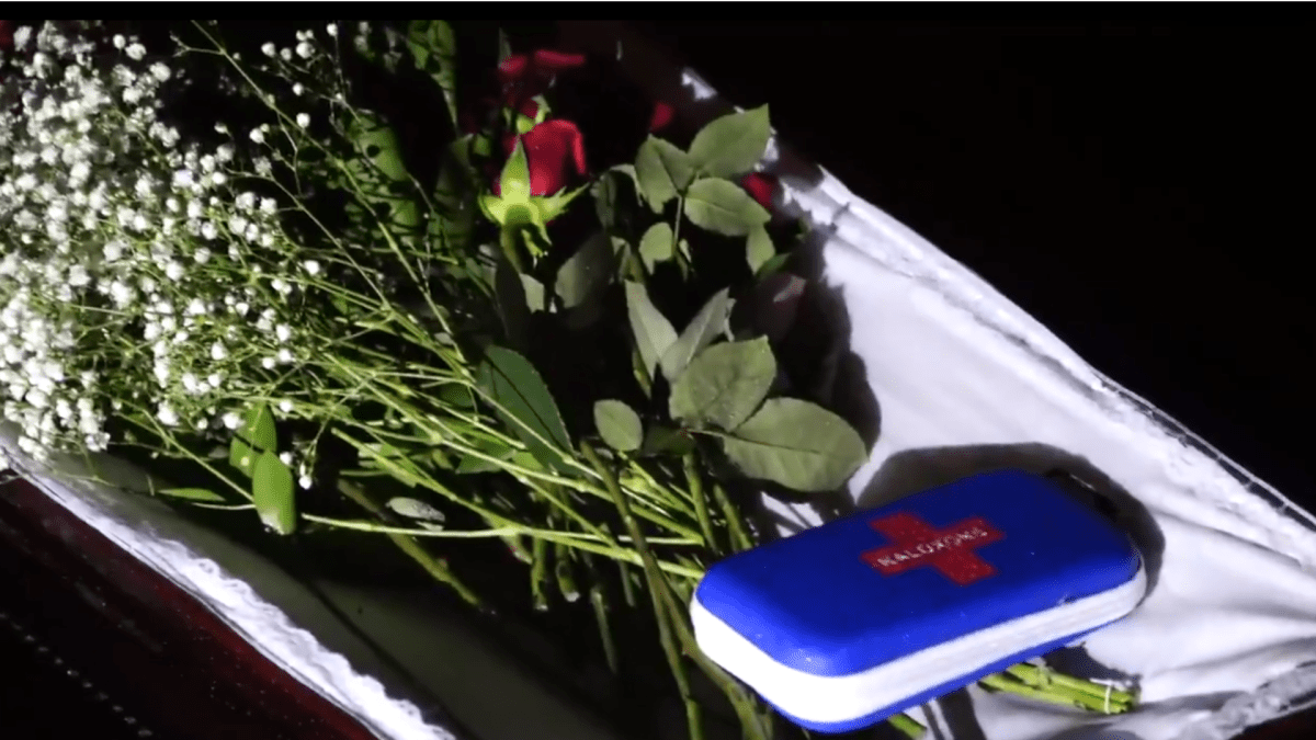 Protestors supporting the Defund the Police movement in Hamilton left a coffin in front Mayor Fred Eisenberger's home on Dec. 1, 2020.