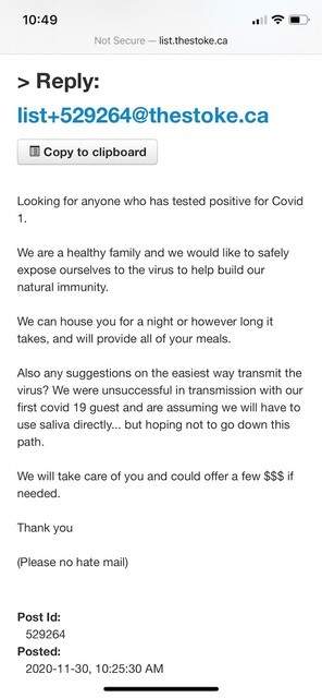 The ad was posted on a Nov. 30, on a classifieds website called thestoke.ca.