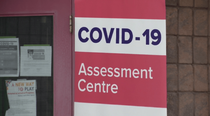 A sign for a COVID-19 assessment centre. 