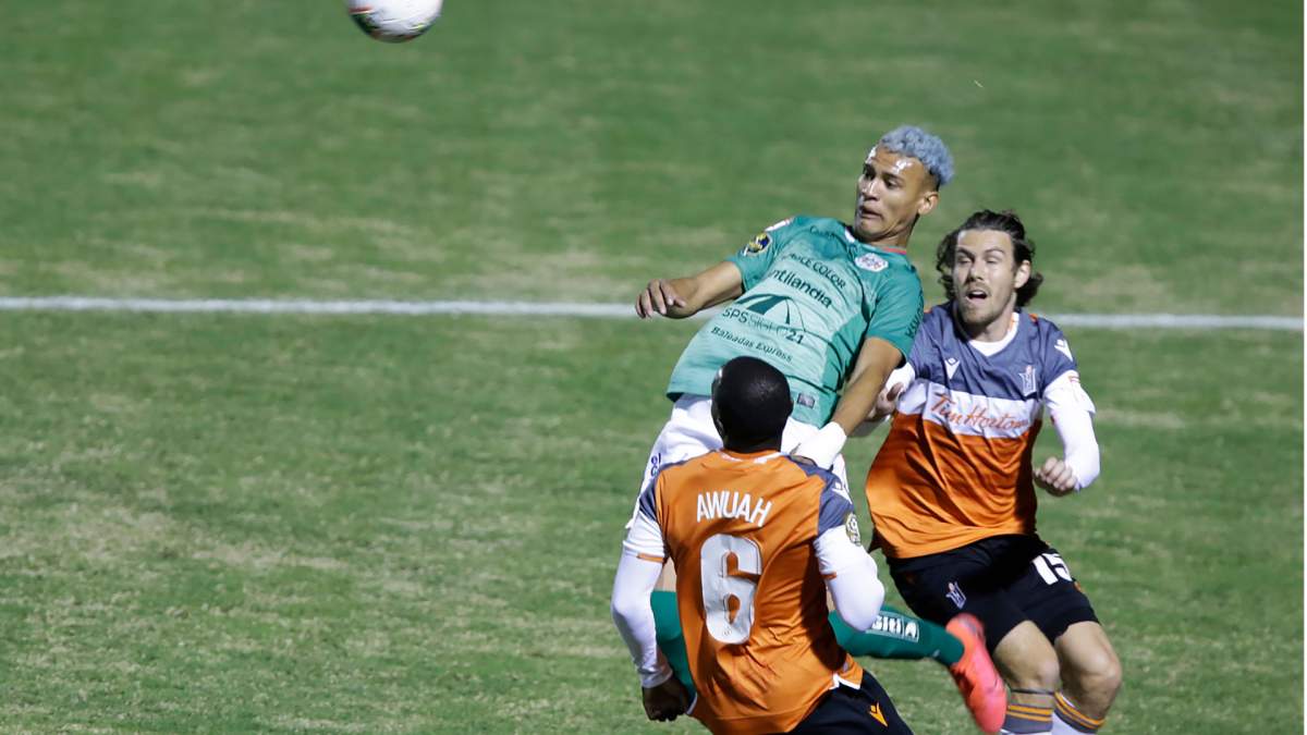 Forge FC and C.D. Marathon players battle during a Concacaf League Play-In Round match in Tegucigalpa, Honduras in this Tuesday, December 8, 2020 handout photo. THE CANADIAN PRESS/HO, CONCACAF .