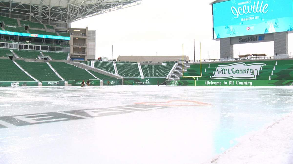 Crews have been working round the clock to create a giant outdoor rink for at the home of the Saskatchewan Roughriders.