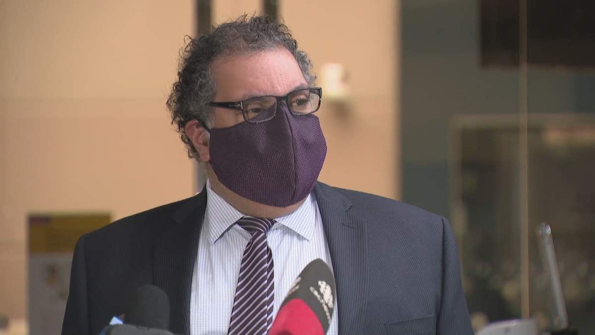 Calgary Mayor Naheed Nenshi addresses members of the media following a vote to increase fines for breaking the city's mask bylaw, pictured on Dec. 14, 2020.