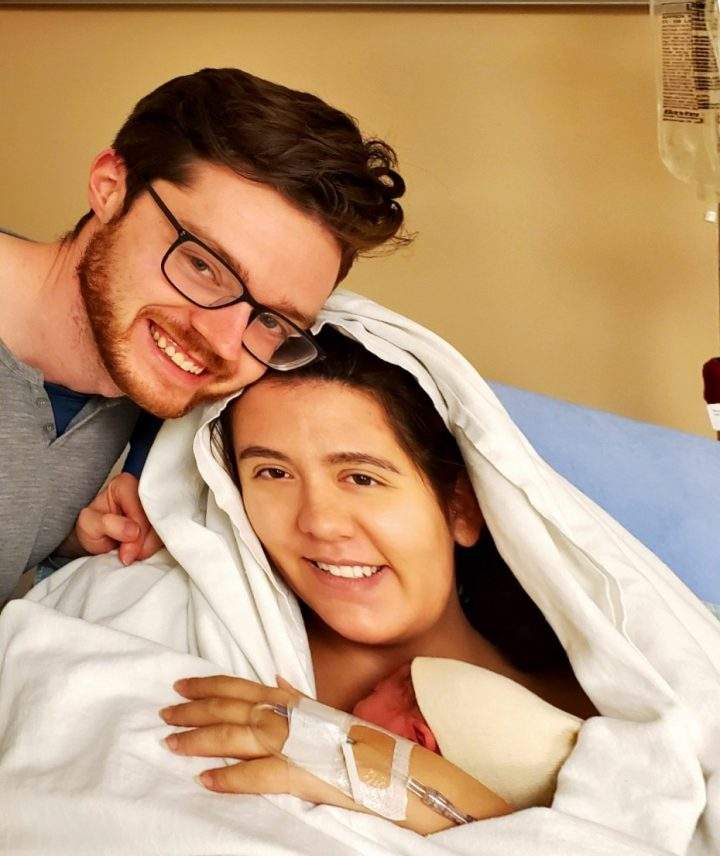 Nolan McIntyre, Lindsay Savard and their new arrival Sophia.