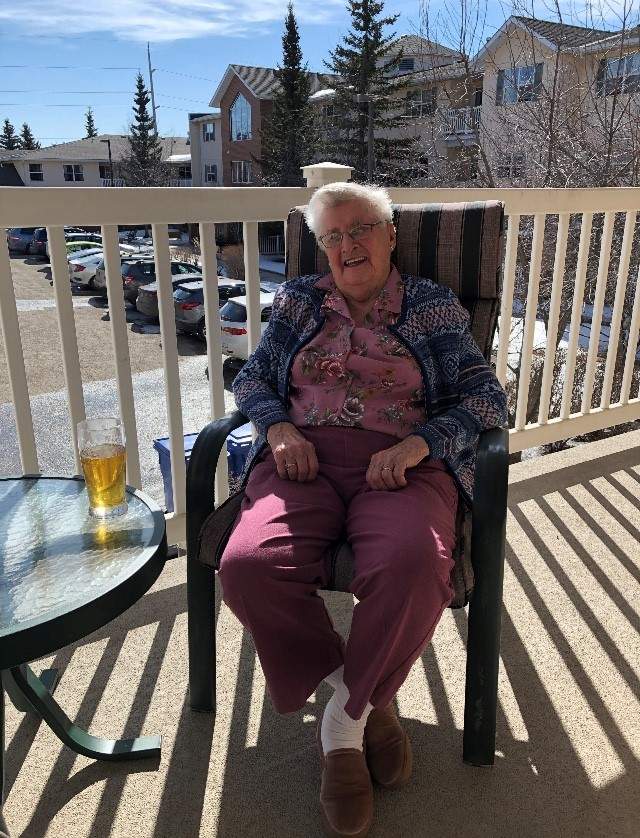 Grandma Rena on her balcony.