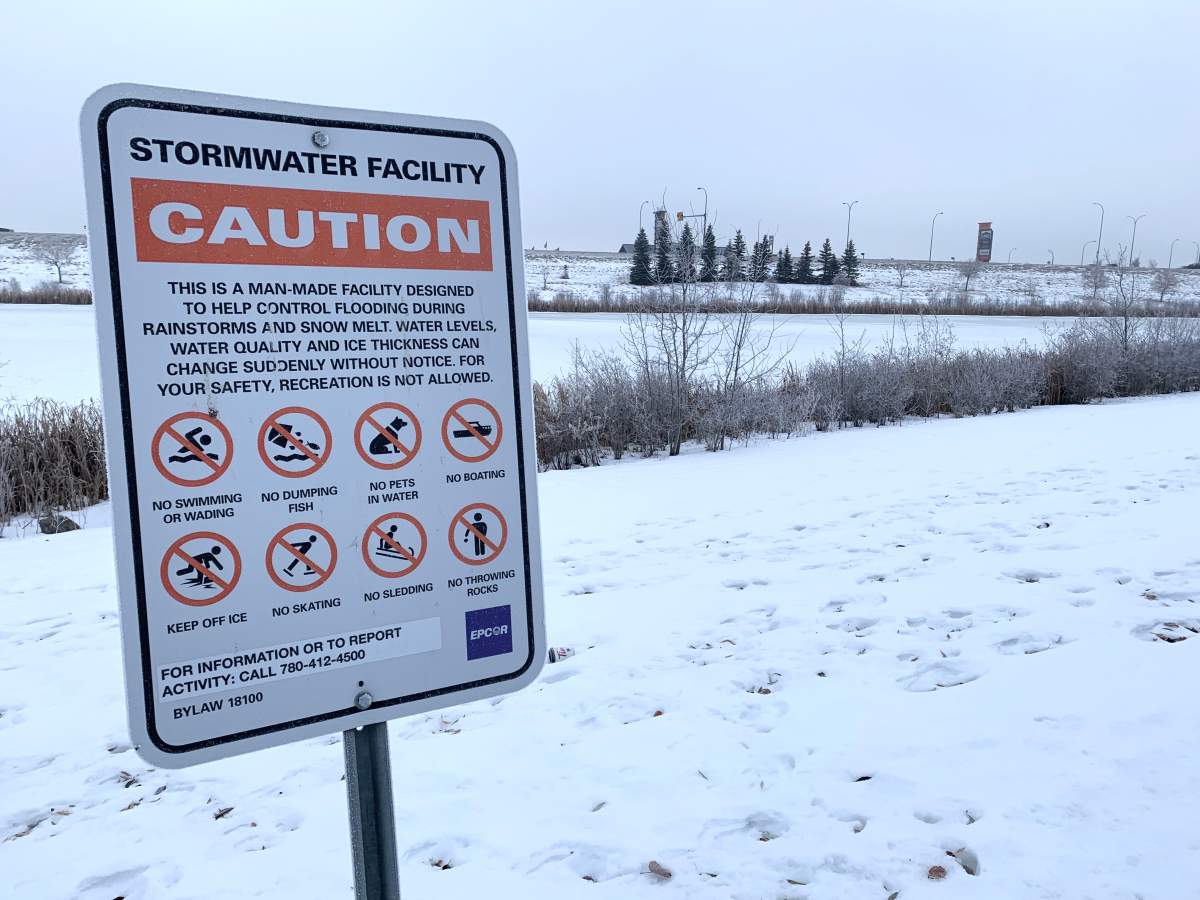A stormwater facility in Edmonton Friday, Dec. 11, 2020.