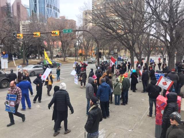 A march protesting Alberta’s COVID-19 measures in Calgary on Saturday, Dec. 12, 2020.