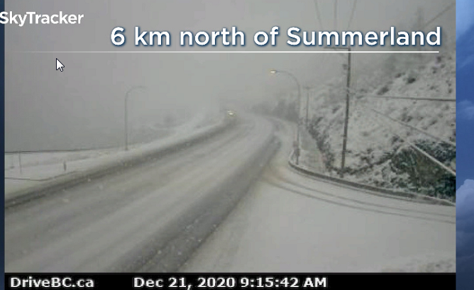 A shot from a DriveBC camera near Summerland Monday morning.