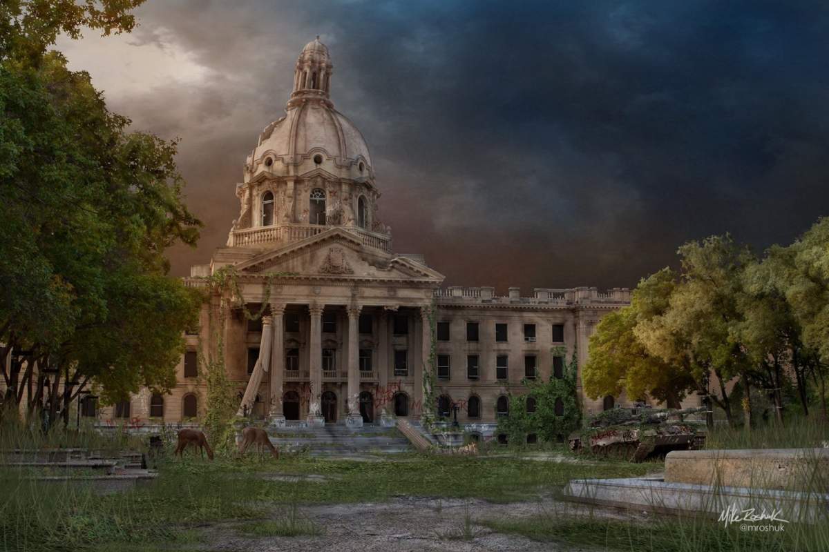 A piece from the Post Apocalyptic Edmonton art series by Mike Roshuk. 