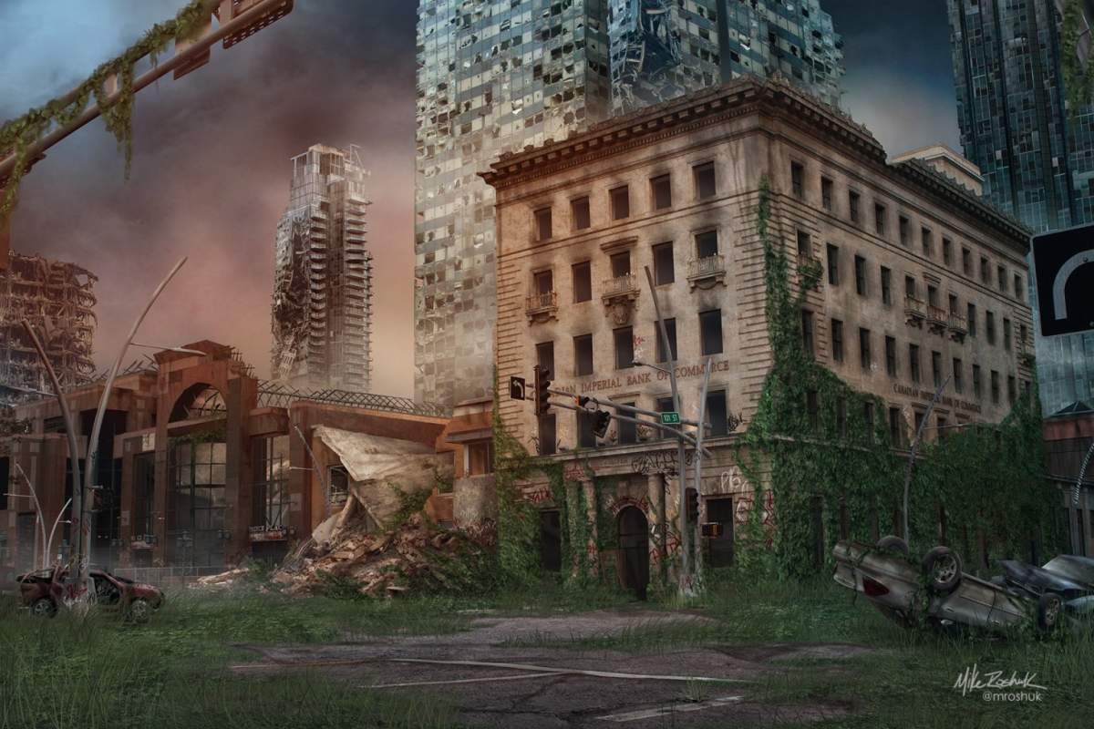 A piece from the Post Apocalyptic Edmonton art series by Mike Roshuk.