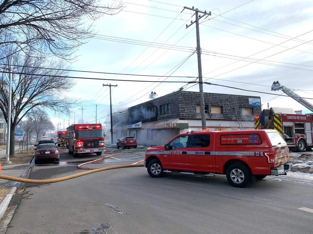 A structure fire at 106 Ave and 116 St. in Edmonton on Wednesday, Jan. 20, 2021.