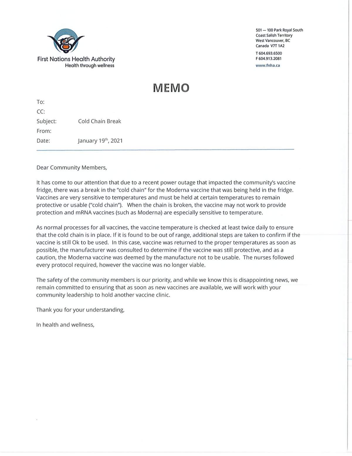 Power outage destroys COVID-19 vaccines in remote B.C. First Nation clinic - image